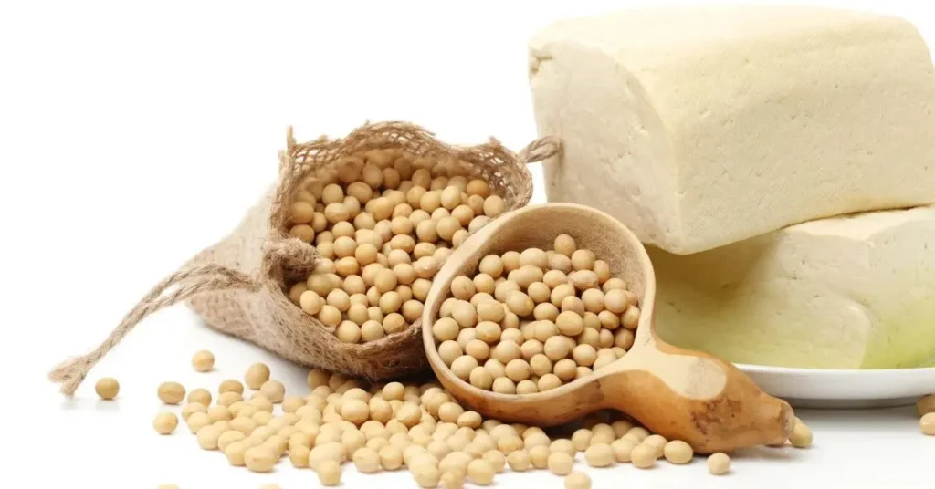 टोफू क्या होता है – सोयाबीन के दाने और टोफू के ब्लॉक की तस्वीर